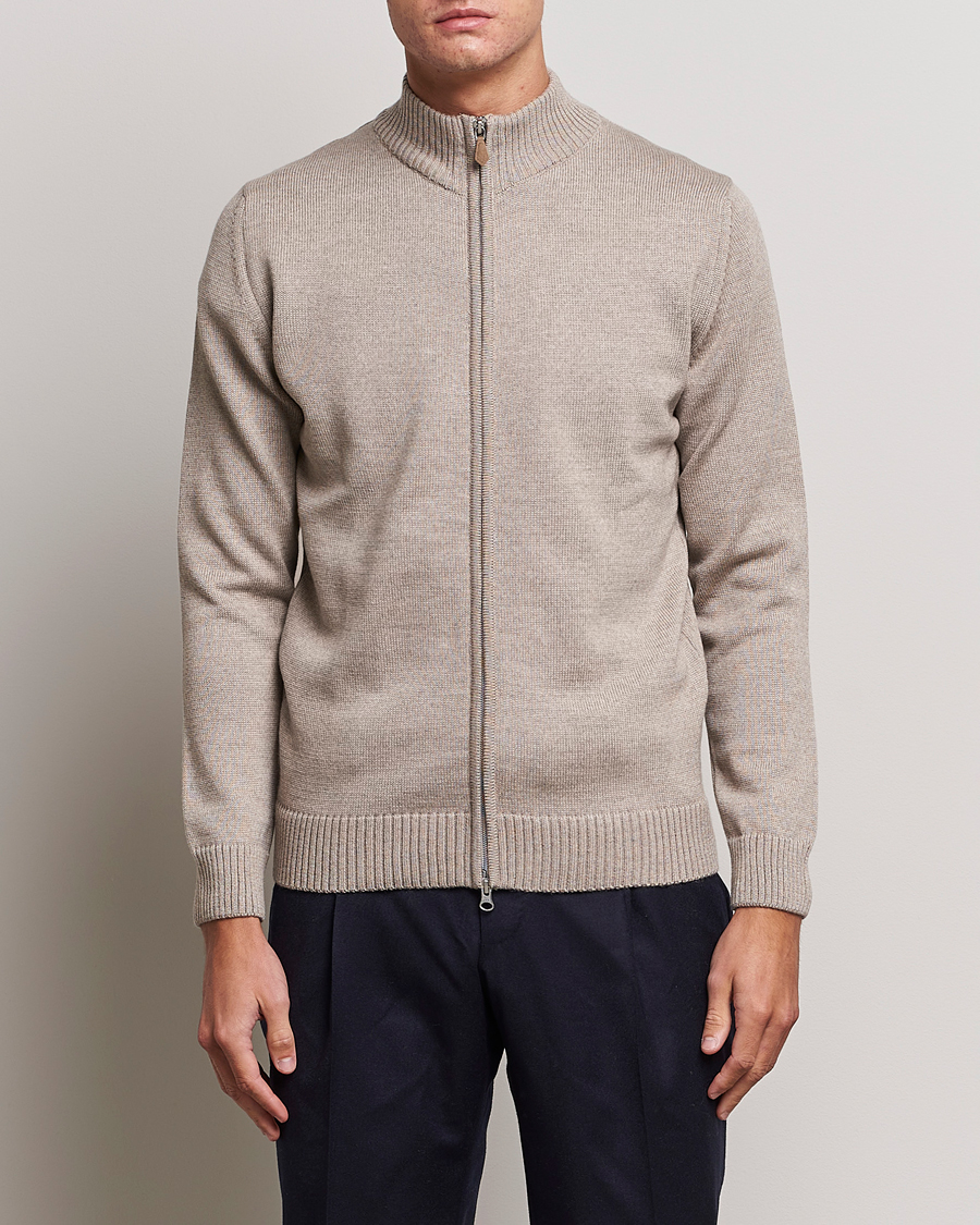 Herre | Trøjer | Stenströms | Chunky Merino Full Zip Cardigan Beige