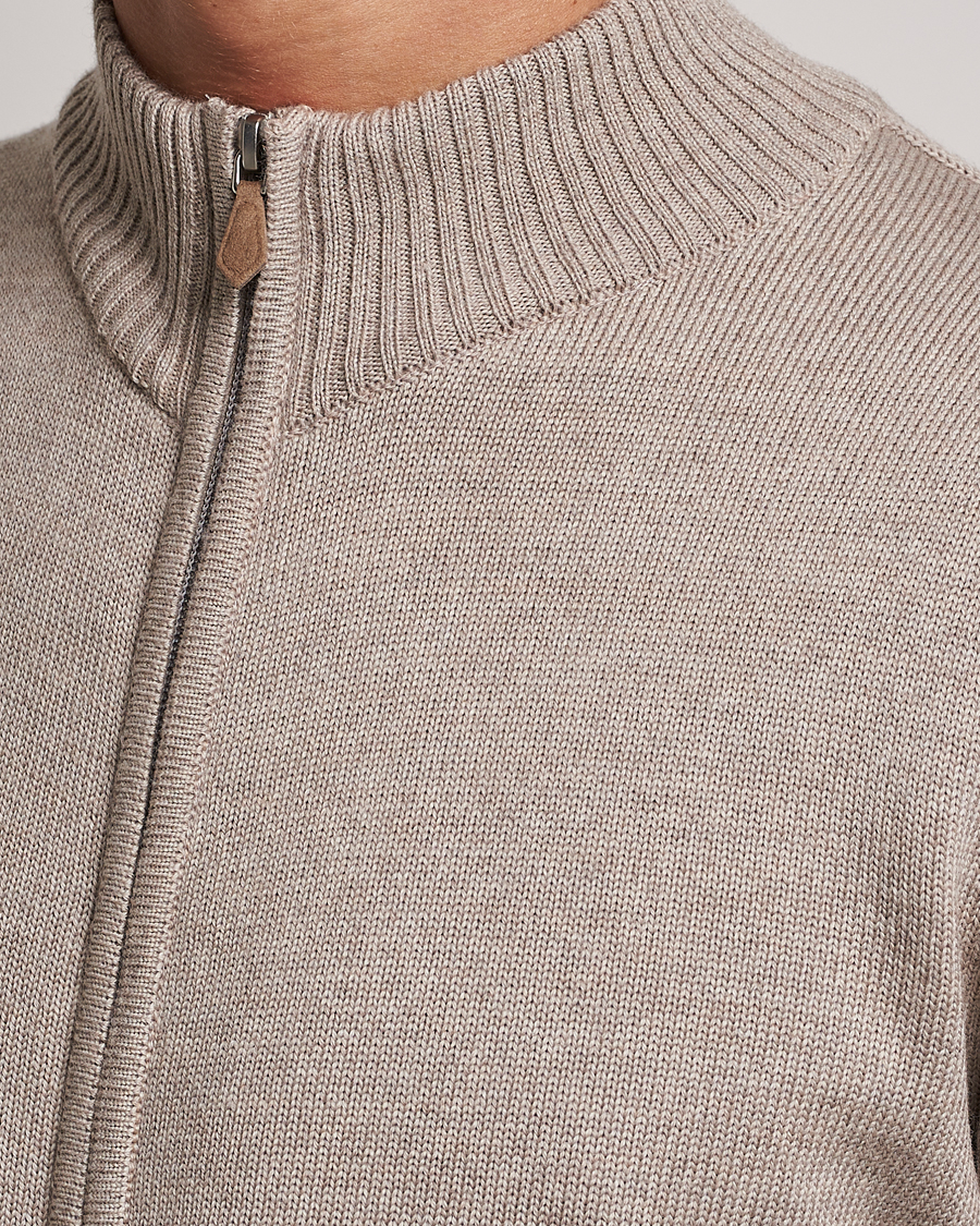 Herre | Trøjer | Stenströms | Chunky Merino Full Zip Cardigan Beige