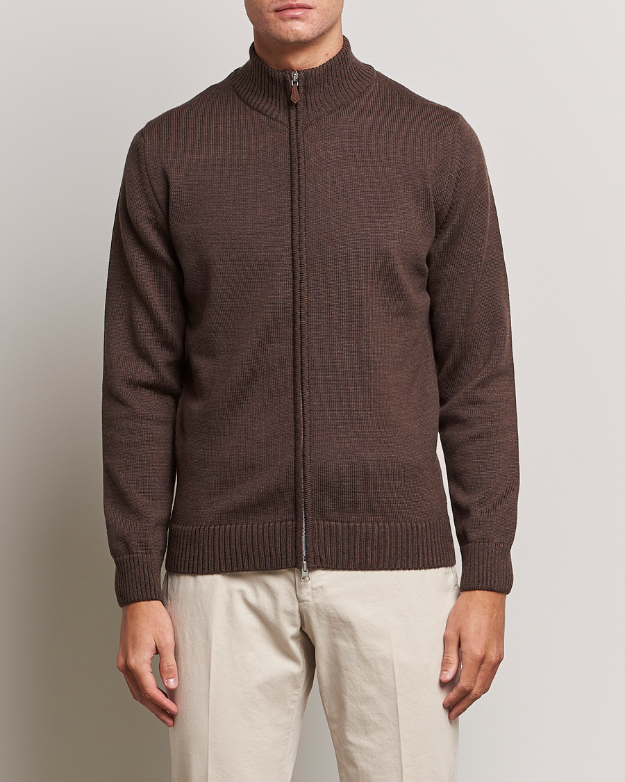 Herre | Trøjer | Stenströms | Chunky Merino Full Zip Cardigan Brown
