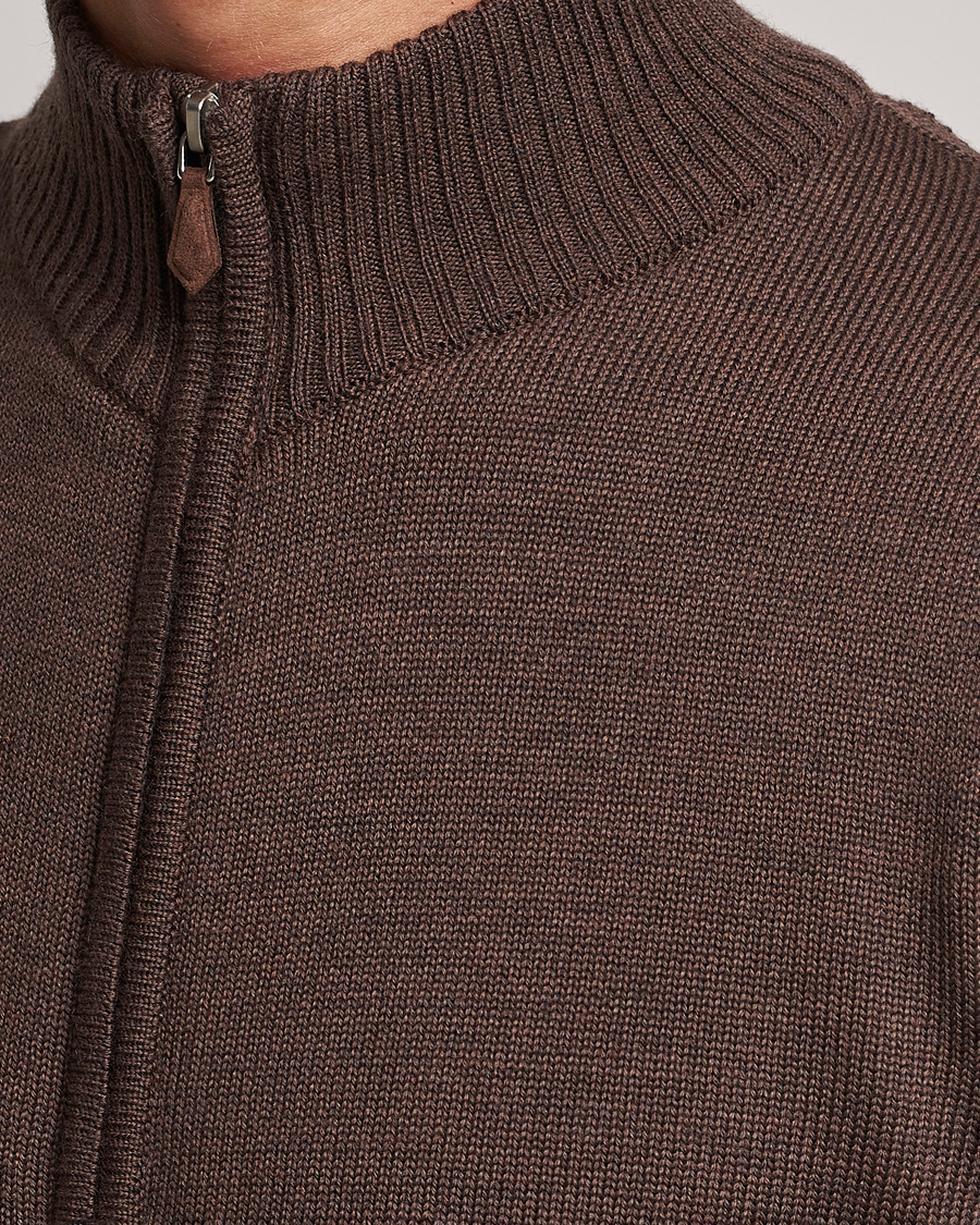 Herre | Trøjer | Stenströms | Chunky Merino Full Zip Cardigan Brown