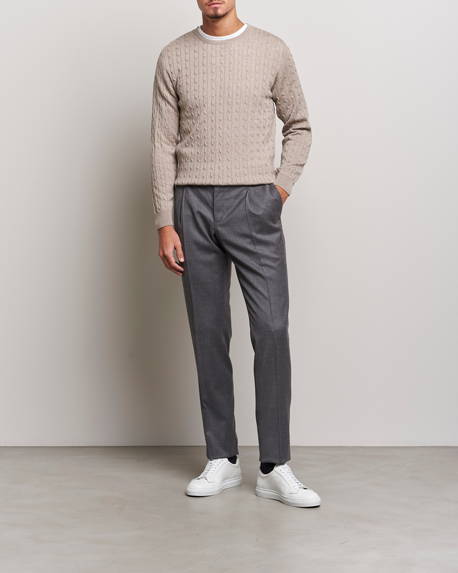 Herre | Trøjer | Stenströms | Merino Cable Crew Neck Beige