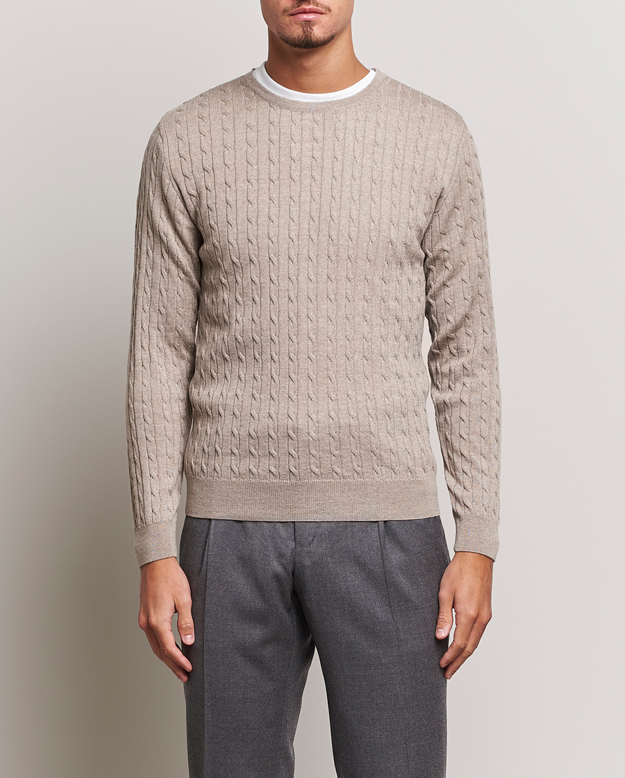 Herre | Udsalg tøj | Stenströms | Merino Cable Crew Neck Beige