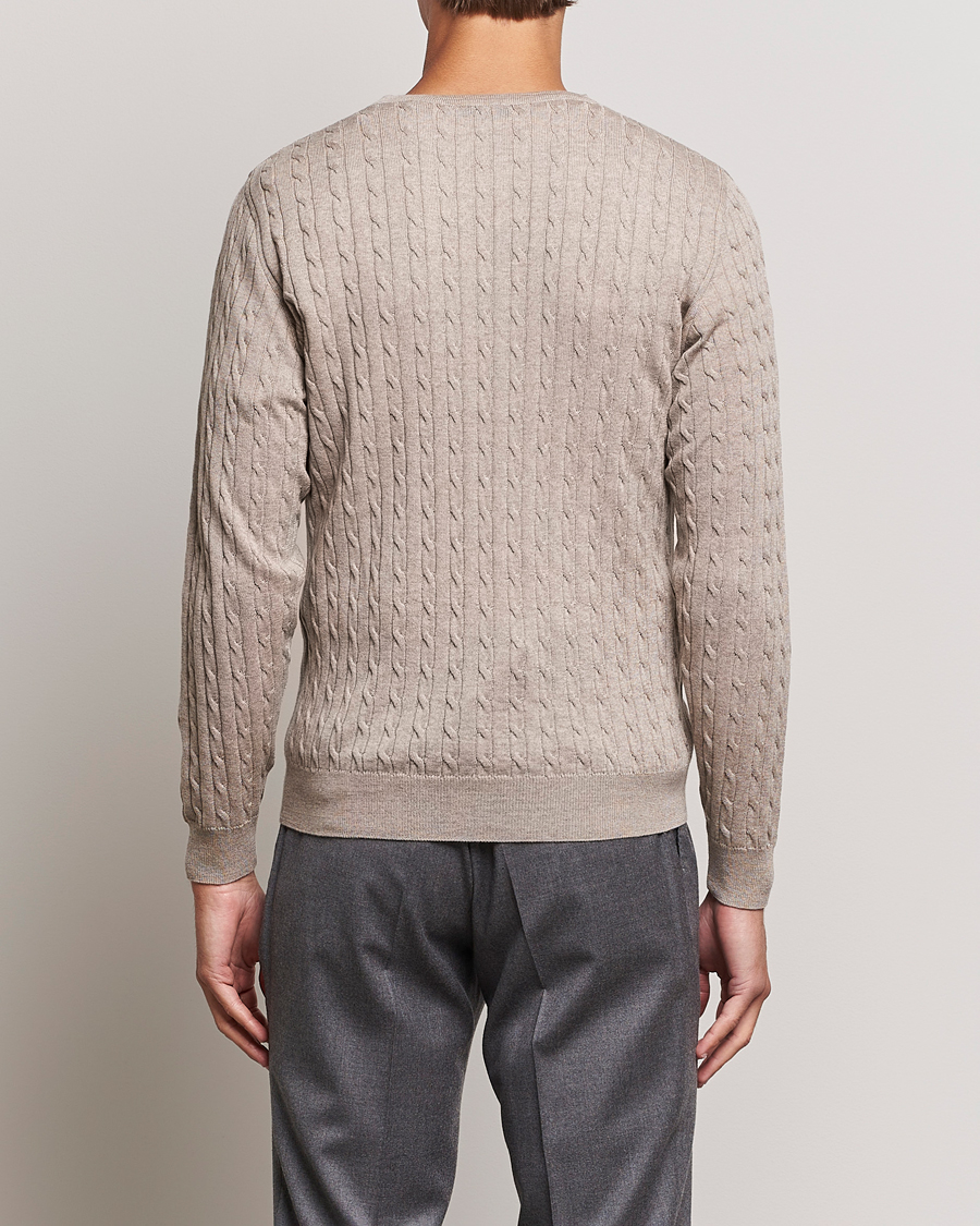 Herre | Trøjer | Stenströms | Merino Cable Crew Neck Beige