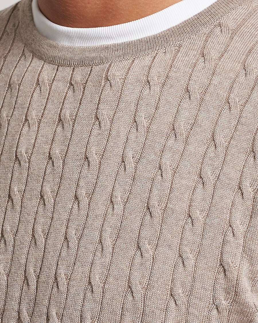 Herre | Trøjer | Stenströms | Merino Cable Crew Neck Beige