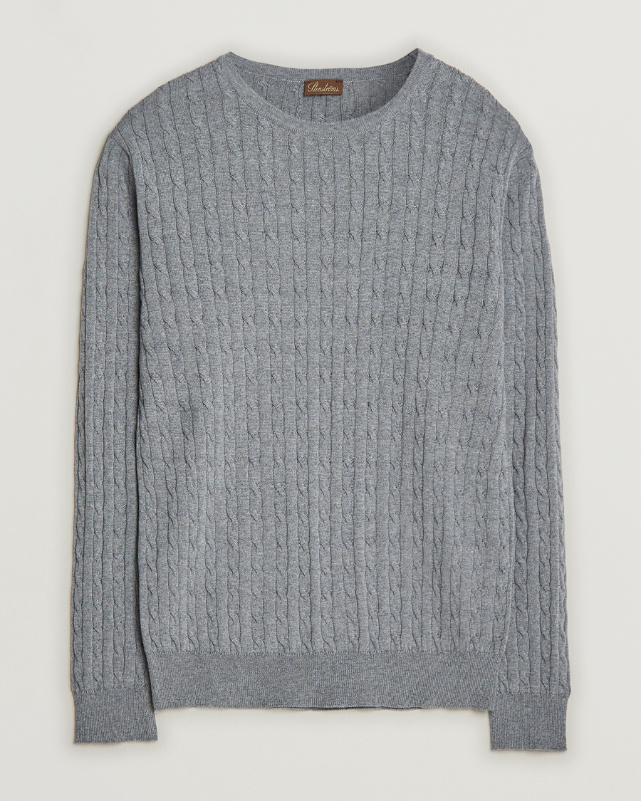 Herre | Trøjer | Stenströms | Merino Cable Crew Neck Grey