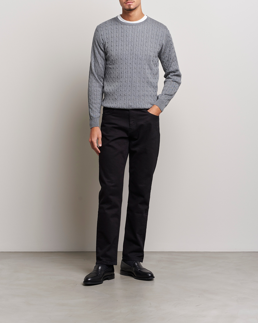 Herre | Trøjer | Stenströms | Merino Cable Crew Neck Grey