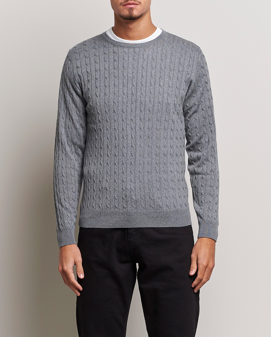 Herre | Trøjer | Stenströms | Merino Cable Crew Neck Grey