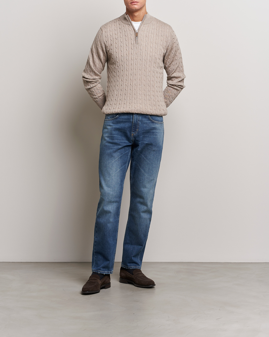 Herre | Trøjer | Stenströms | Merino Cable Half Zip Beige
