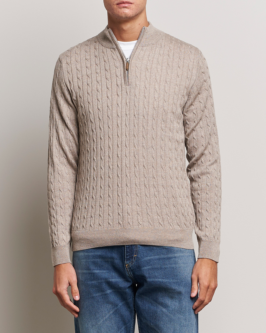 Herre |  | Stenströms | Merino Cable Half Zip Beige