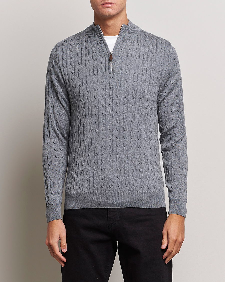 Herre | Trøjer | Stenströms | Merino Cable Half Zip Grey