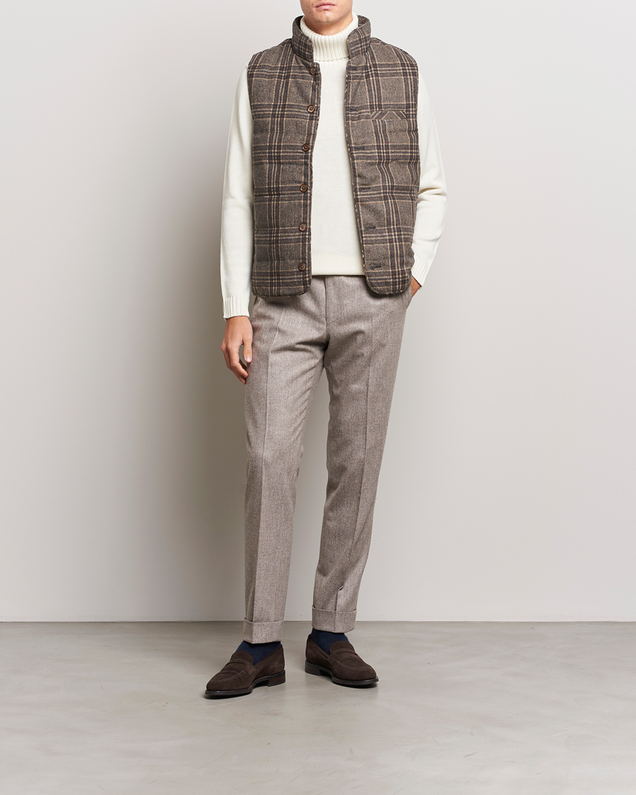 Herre | Jakker | Stenströms | Checked Wool Flannel Vest Brown