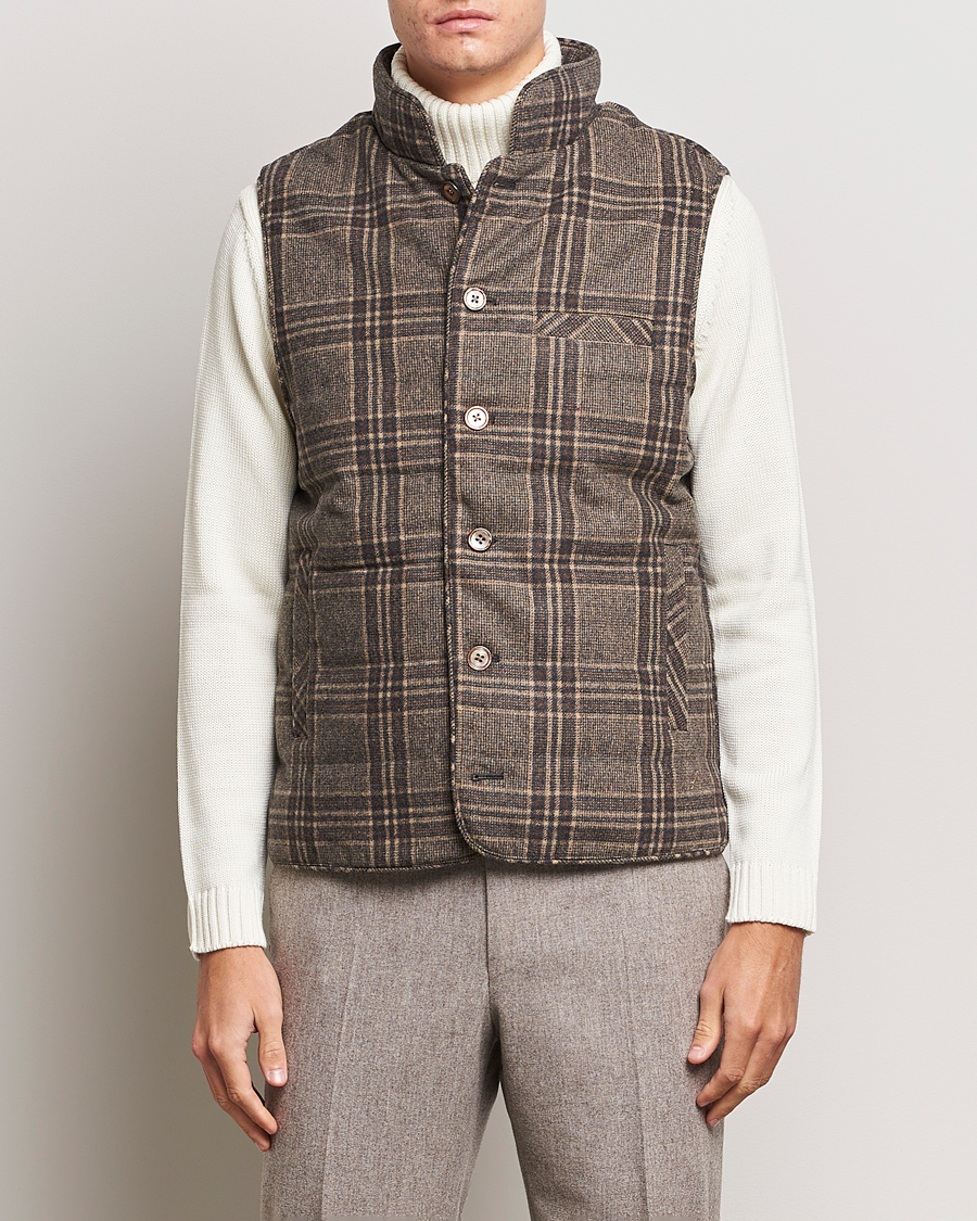Herre | Jakker | Stenströms | Checked Wool Flannel Vest Brown