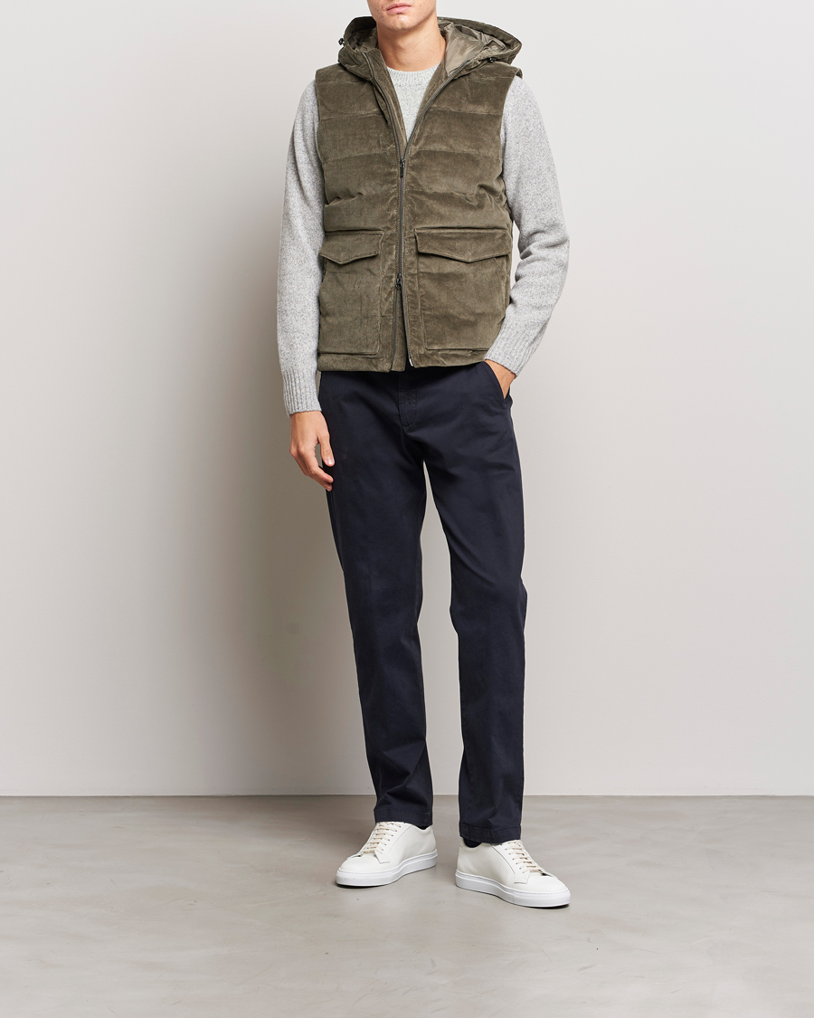 Herre | Jakker | Stenströms | Hooded Corduroy Vest Brown