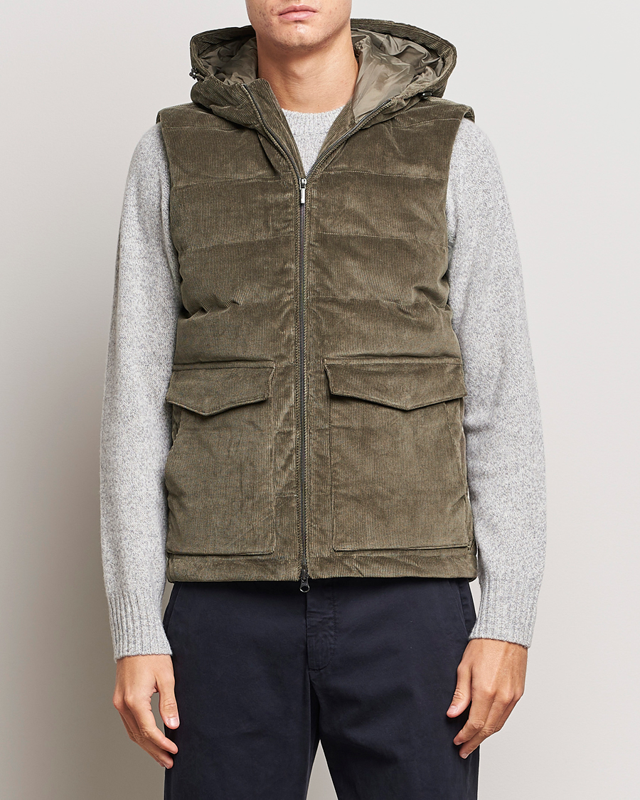 Herre | Jakker | Stenströms | Hooded Corduroy Vest Brown
