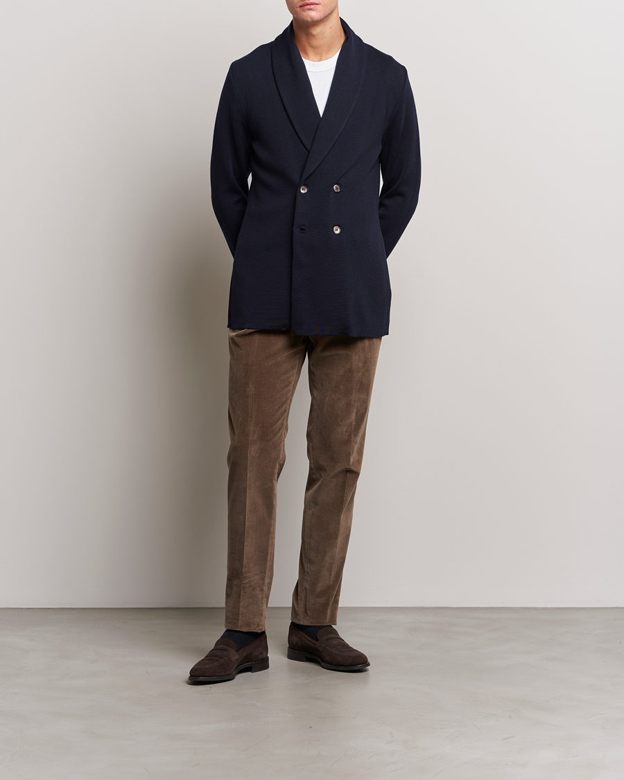 Herre | Blazere & jakker | Stenströms | Merino Knitted Tuxedo Cardigan Navy