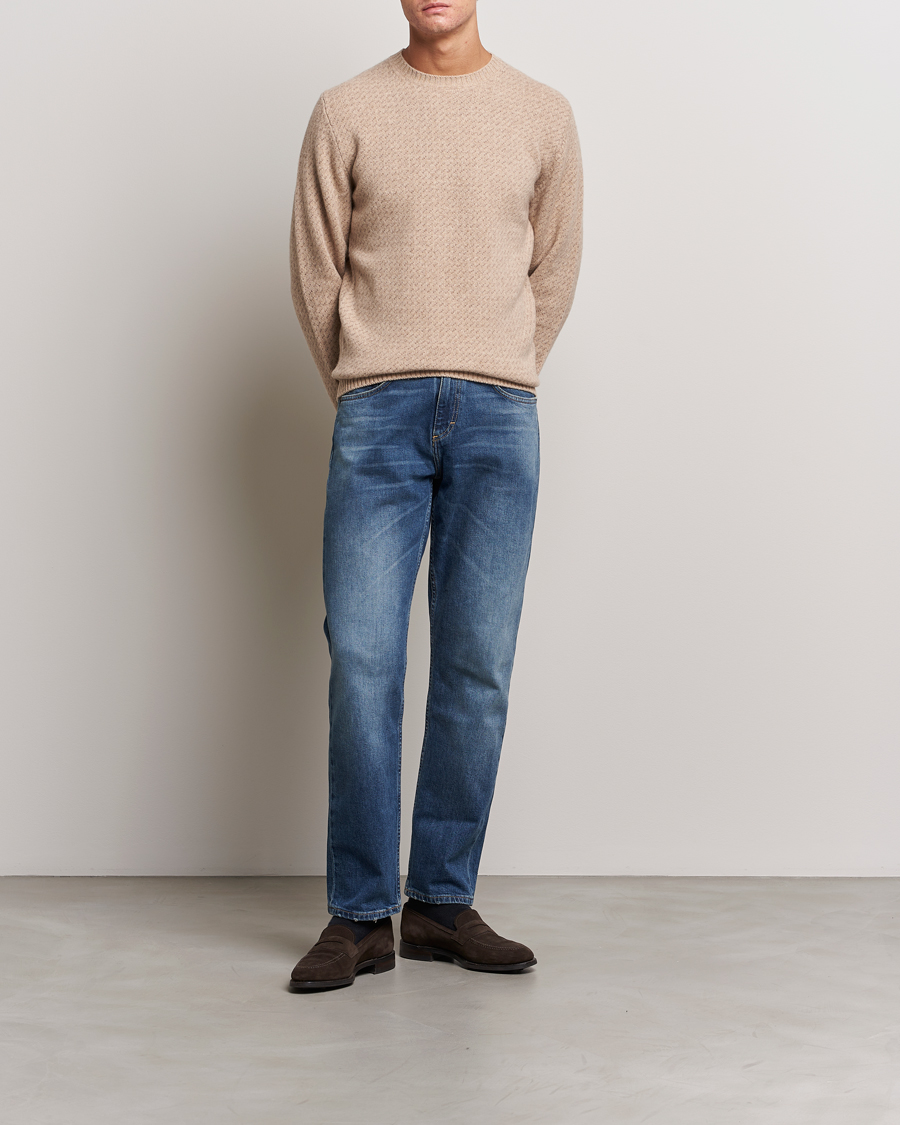 Herre | Trøjer | Stenströms | Patterned Yak Merino Crewneck Beige