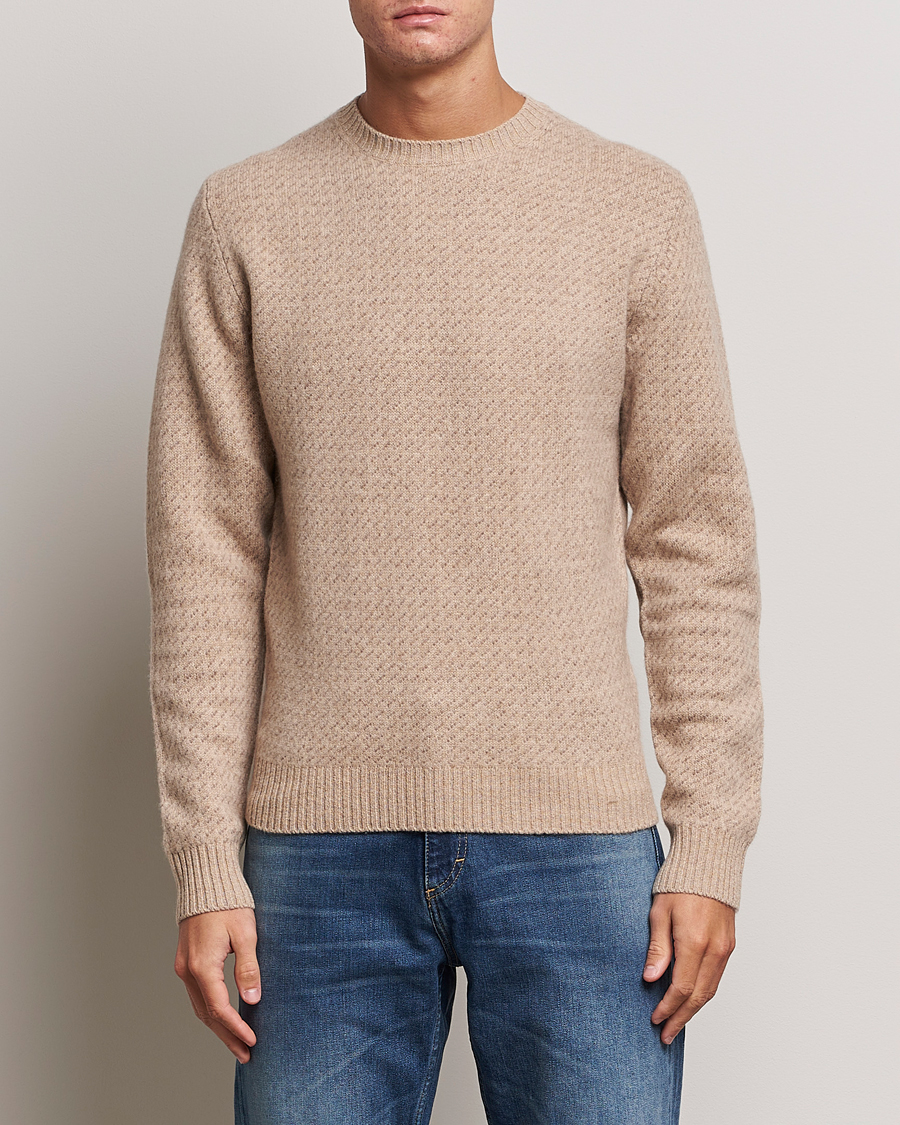 Herre | Trøjer | Stenströms | Patterned Yak Merino Crewneck Beige