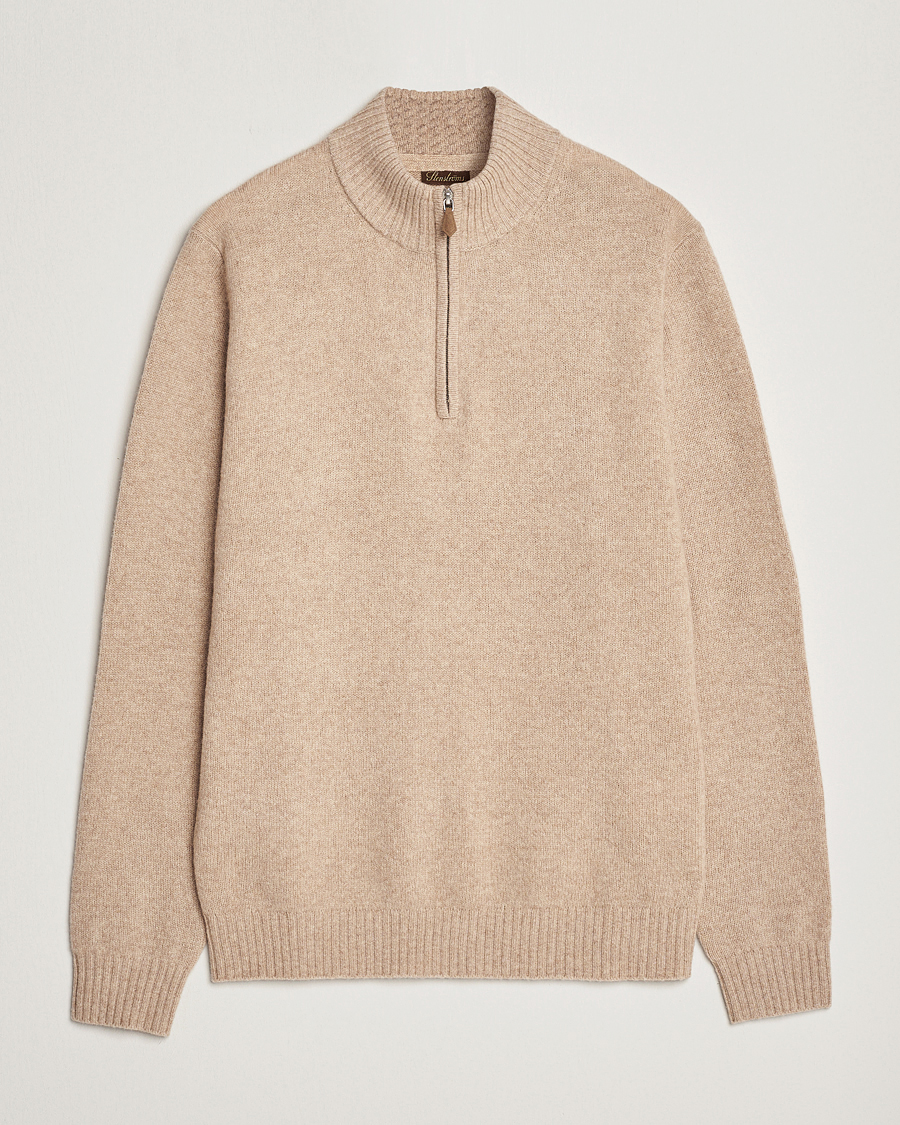 Herre | Trøjer | Stenströms | Patterned Yak Merino Half-Zip Beige