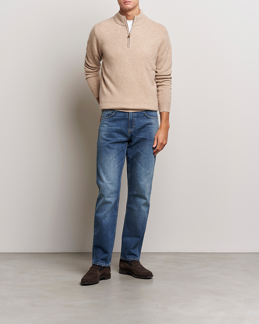 Herre | Trøjer | Stenströms | Patterned Yak Merino Half-Zip Beige