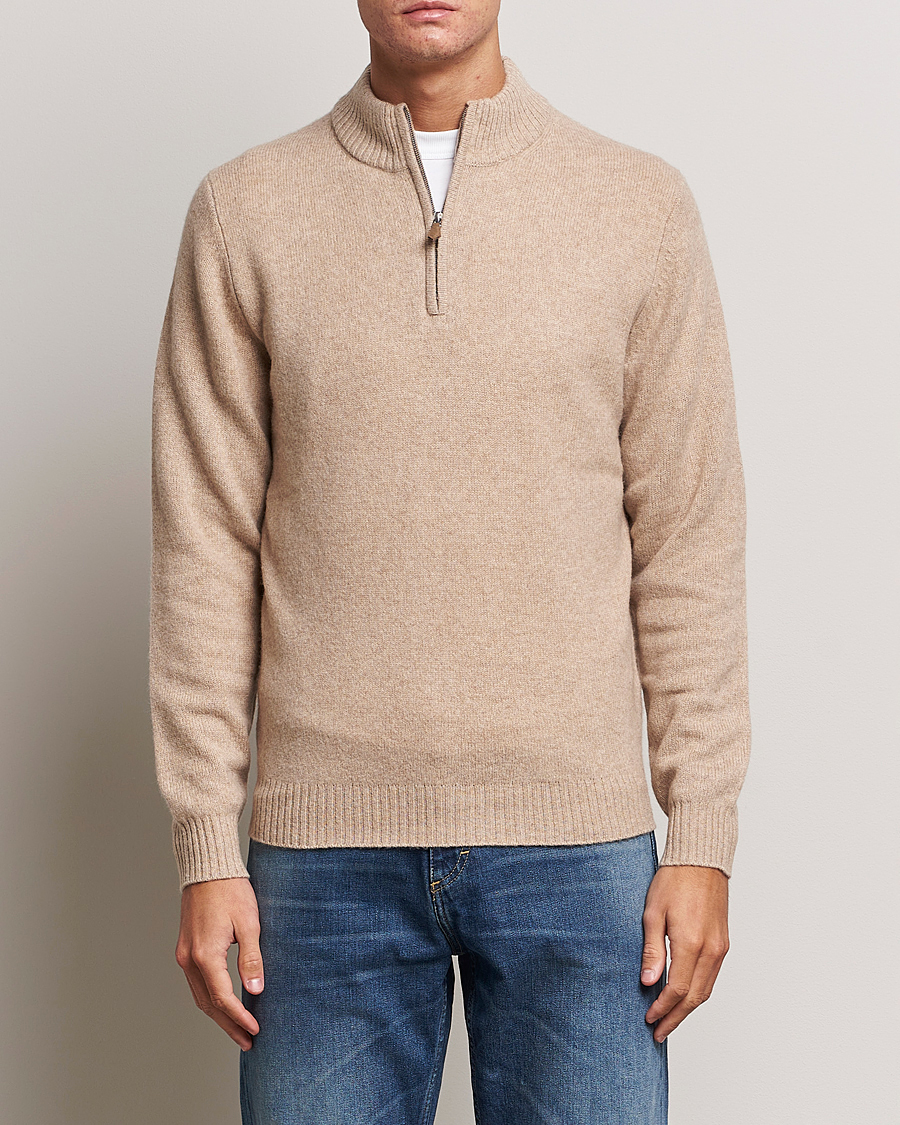 Herre | Trøjer | Stenströms | Patterned Yak Merino Half-Zip Beige