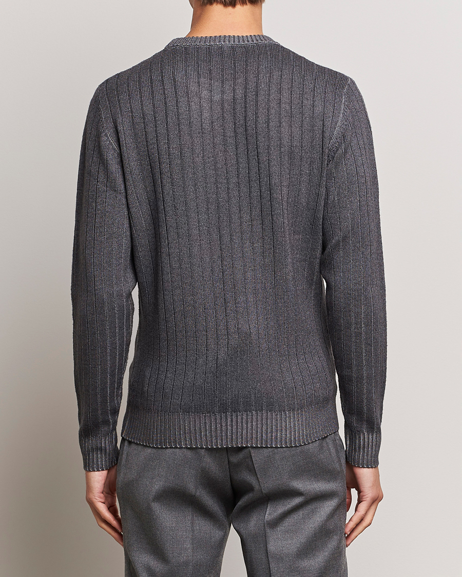Herre | Trøjer | Stenströms | Garment Dyed Ribbed Merino Wool Crewneck Grey
