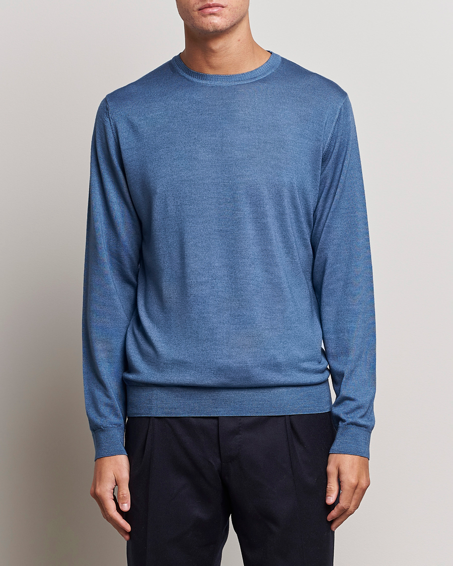 Herre | Trøjer | Stenströms | Garment Dyed Merino Wool Crewneck Blue