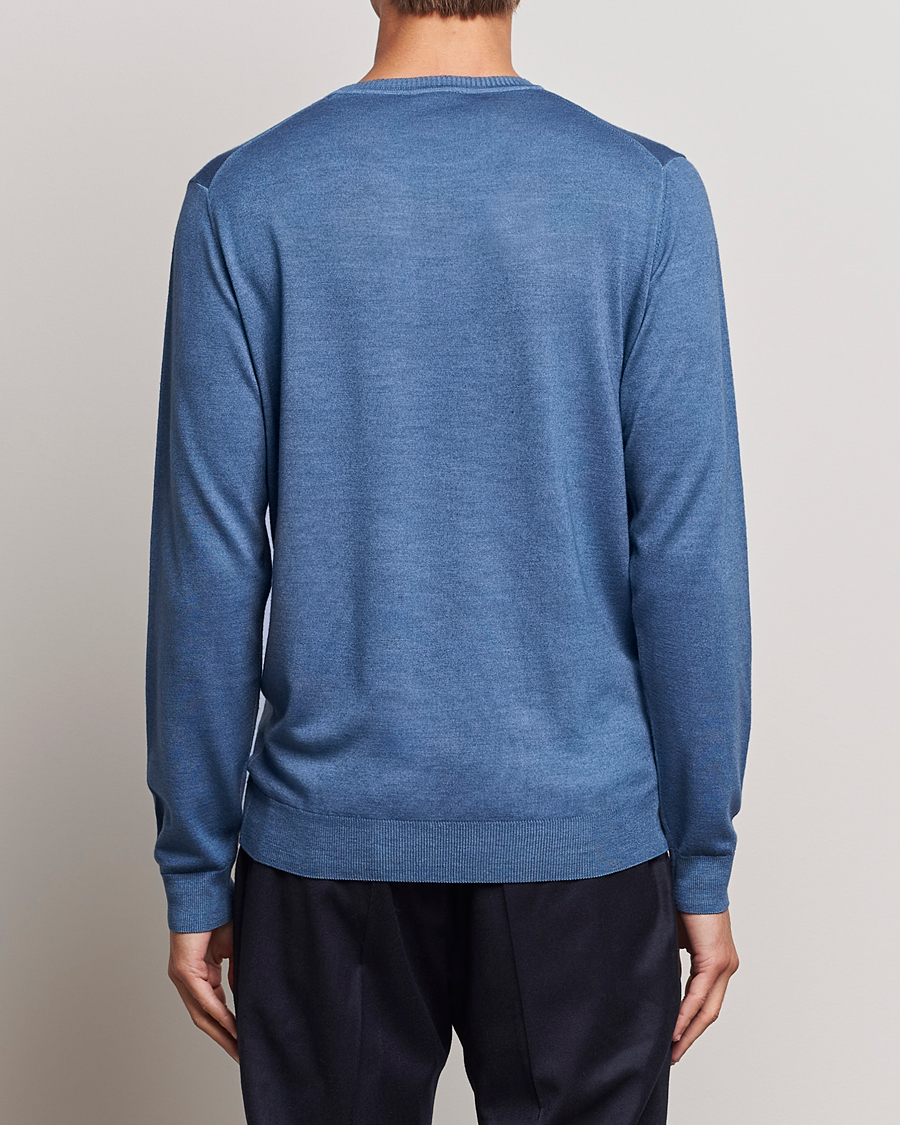 Herre | Trøjer | Stenströms | Garment Dyed Merino Wool Crewneck Blue