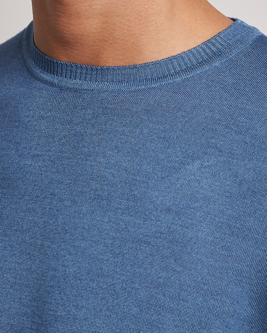 Herre | Trøjer | Stenströms | Garment Dyed Merino Wool Crewneck Blue