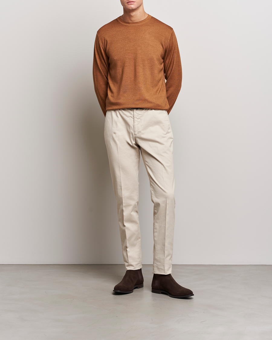 Herre | Trøjer | Stenströms | Garment Dyed Merino Wool Crewneck Rust