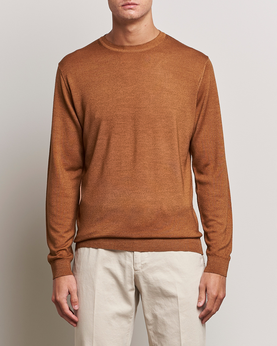 Herre | Trøjer | Stenströms | Garment Dyed Merino Wool Crewneck Rust