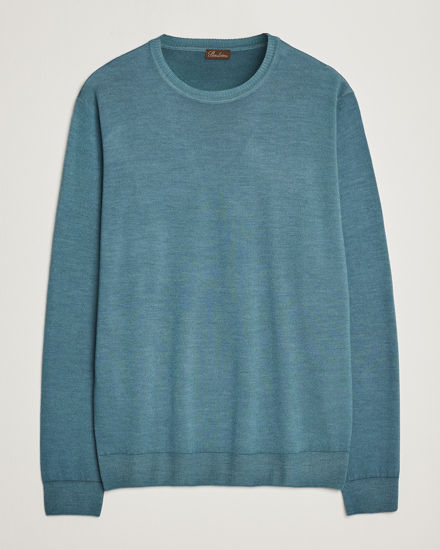 Herre | Trøjer | Stenströms | Garment Dyed Merino Wool Crewneck Petrol