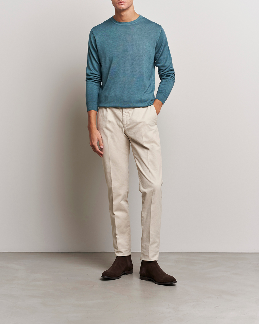 Herre | Trøjer | Stenströms | Garment Dyed Merino Wool Crewneck Petrol