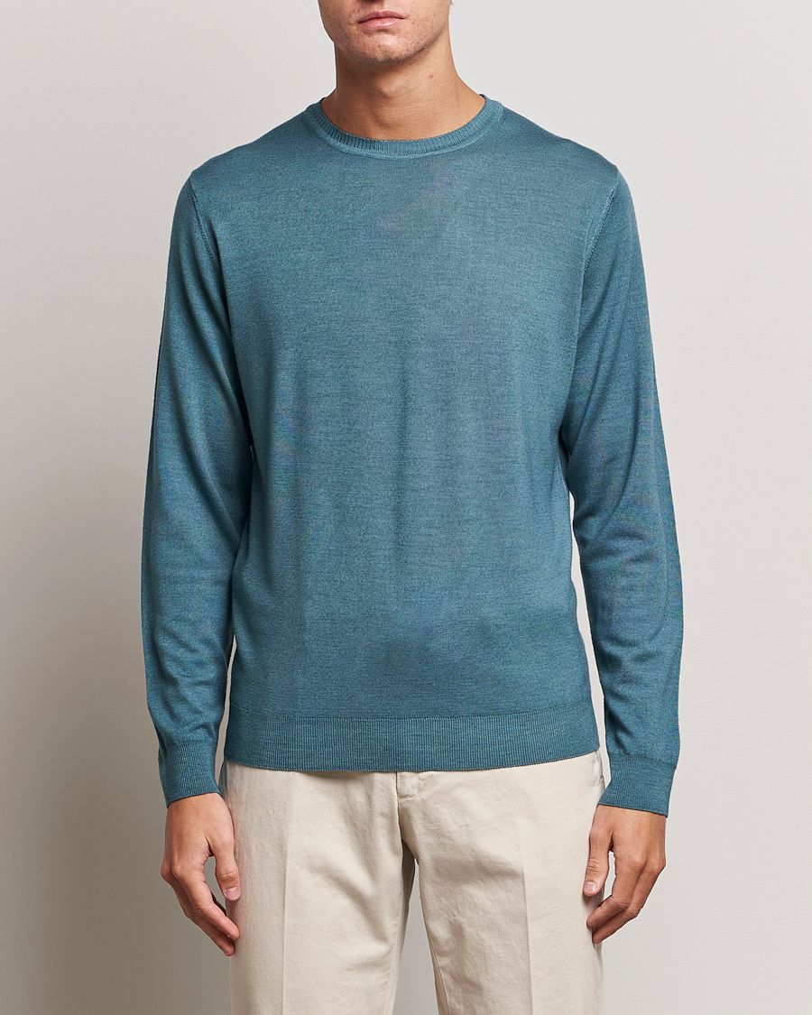 Herre | Trøjer | Stenströms | Garment Dyed Merino Wool Crewneck Petrol