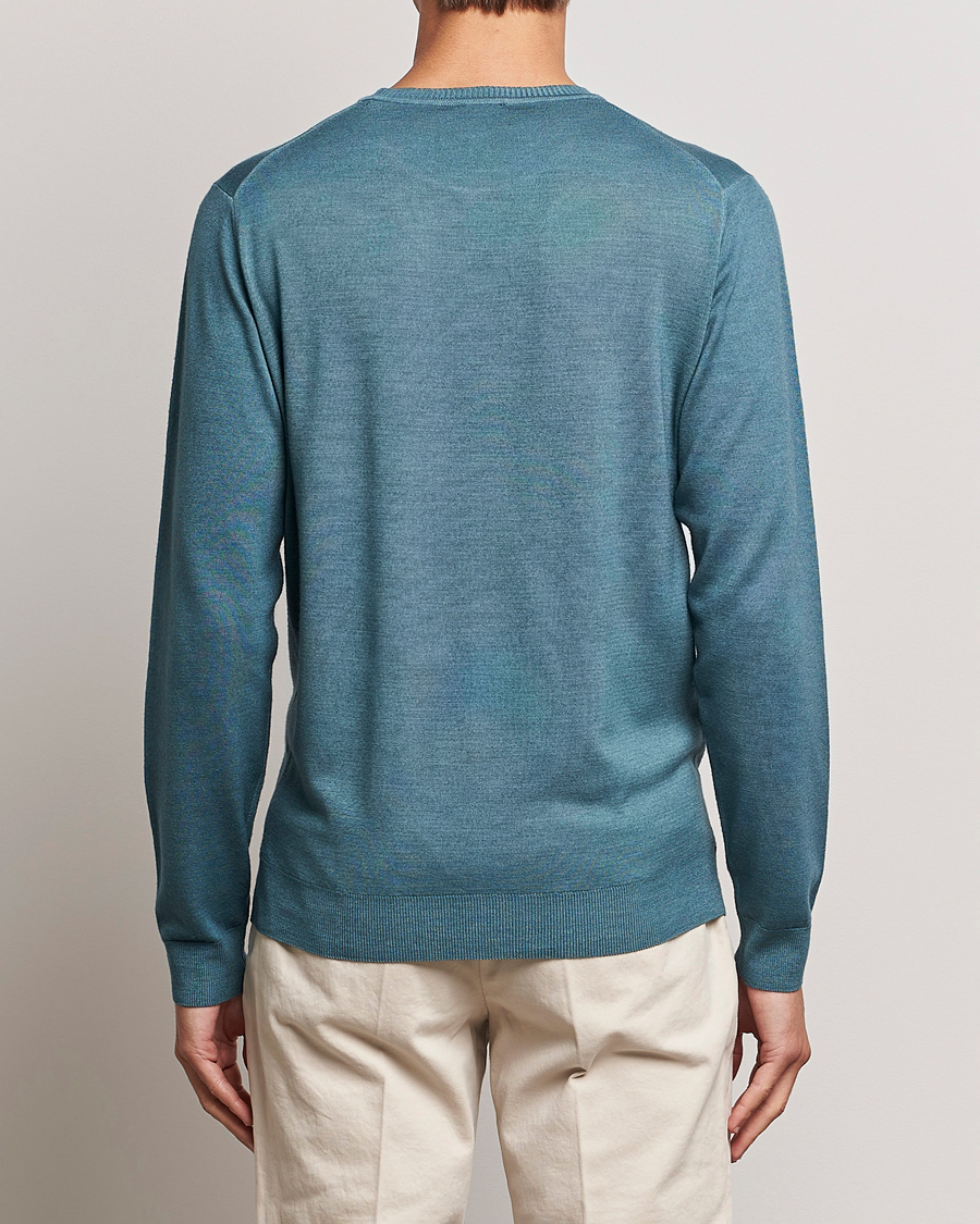 Herre | Trøjer | Stenströms | Garment Dyed Merino Wool Crewneck Petrol