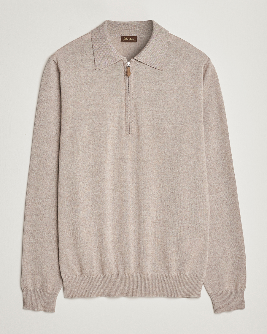 Herre | Trøjer | Stenströms | Merino Wool Zip Polo Beige