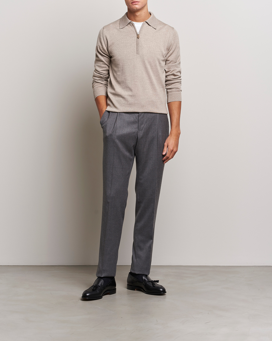 Herre | Trøjer | Stenströms | Merino Wool Zip Polo Beige