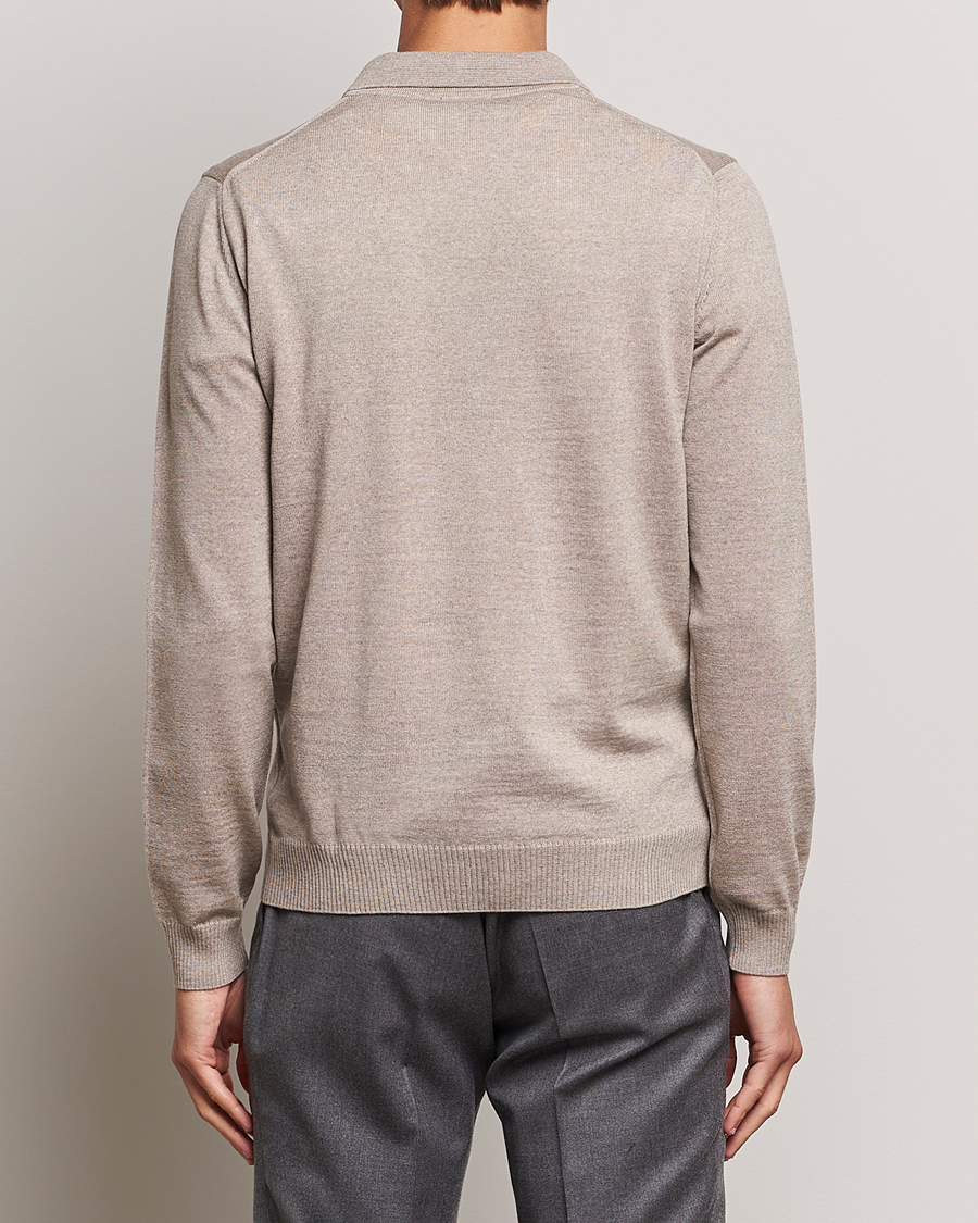 Herre | Trøjer | Stenströms | Merino Wool Zip Polo Beige