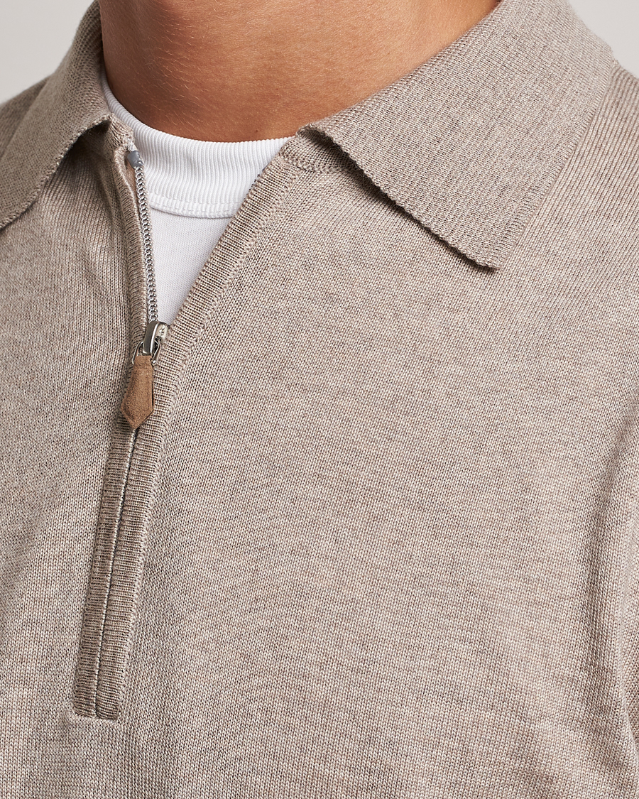 Herre | Trøjer | Stenströms | Merino Wool Zip Polo Beige