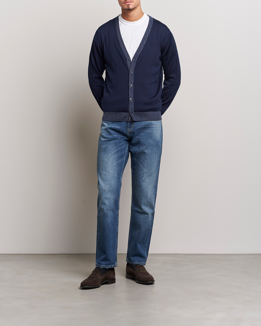 Herre | Trøjer | Stenströms | Merino Wool Contrast Cardigan Navy