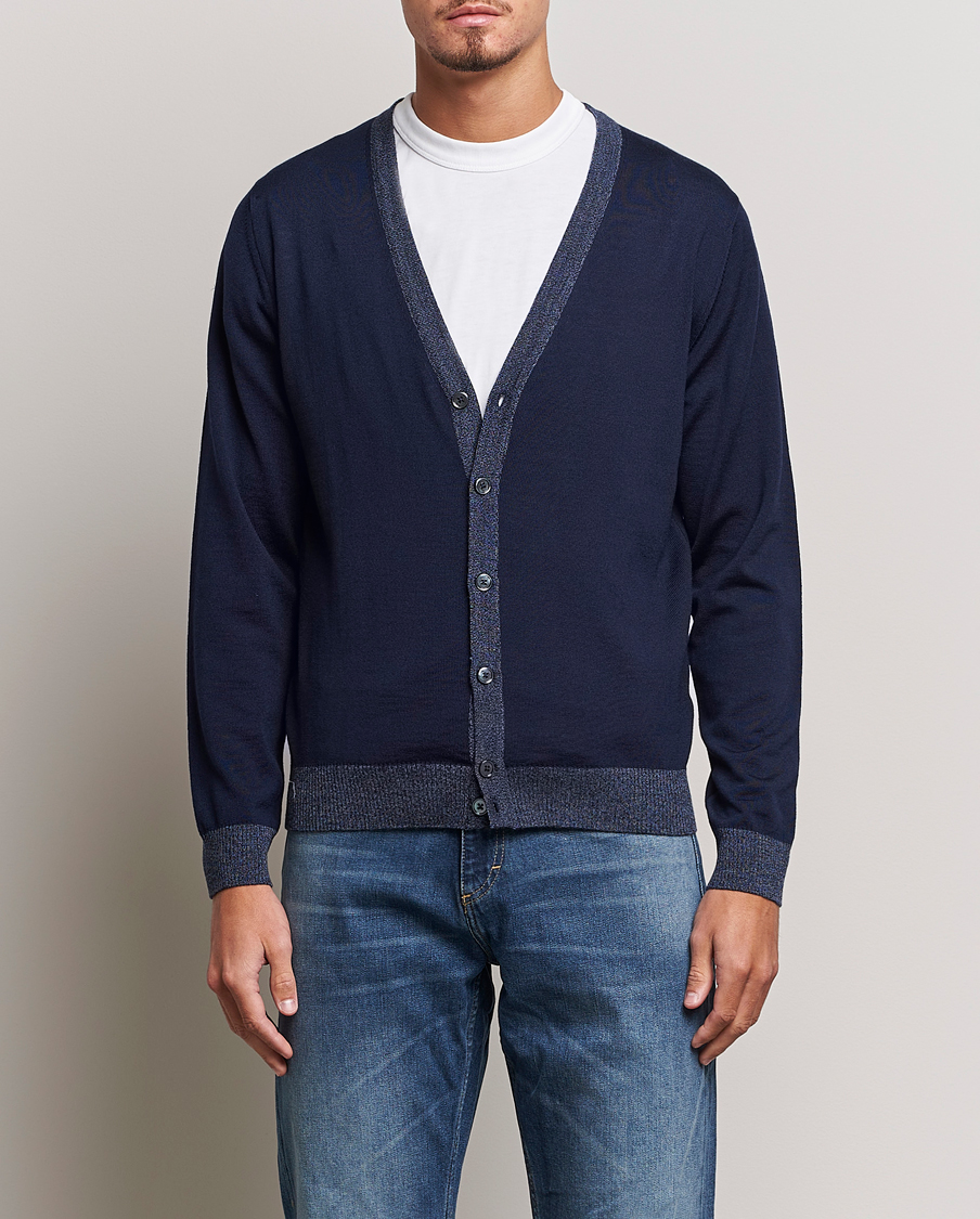 Herre | Trøjer | Stenströms | Merino Wool Contrast Cardigan Navy