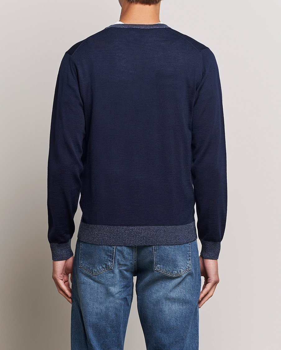 Herre | Trøjer | Stenströms | Merino Wool Contrast Cardigan Navy