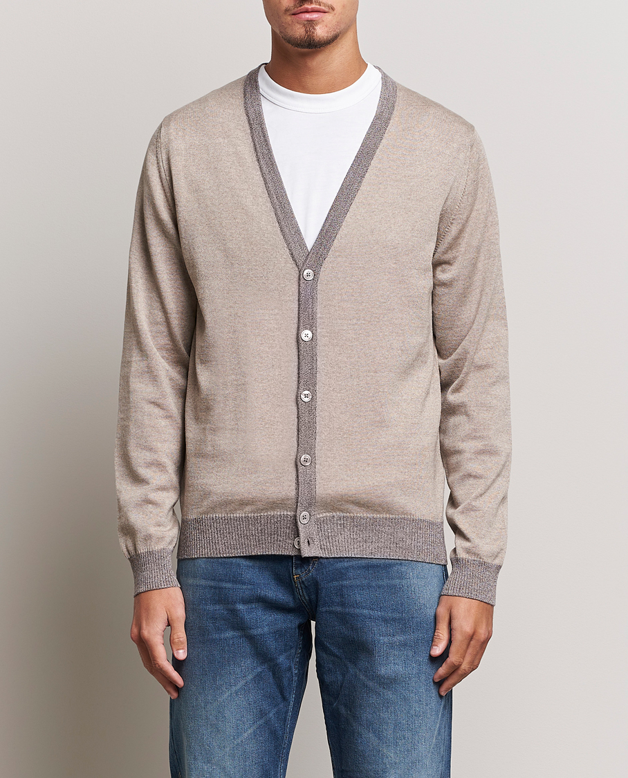 Herre | Udsalg tøj | Stenströms | Merino Wool Contrast Cardigan Beige