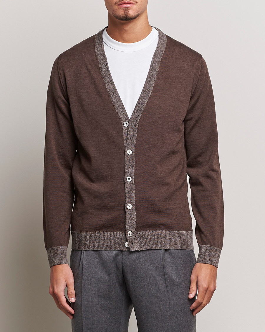 Herre | Udsalg tøj | Stenströms | Merino Wool Contrast Cardigan Brown