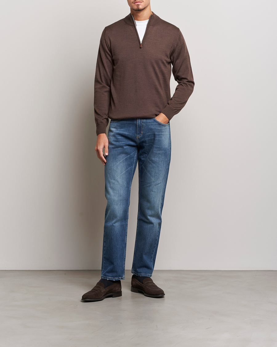 Herre | Trøjer | Stenströms | Merino Half Zip Brown