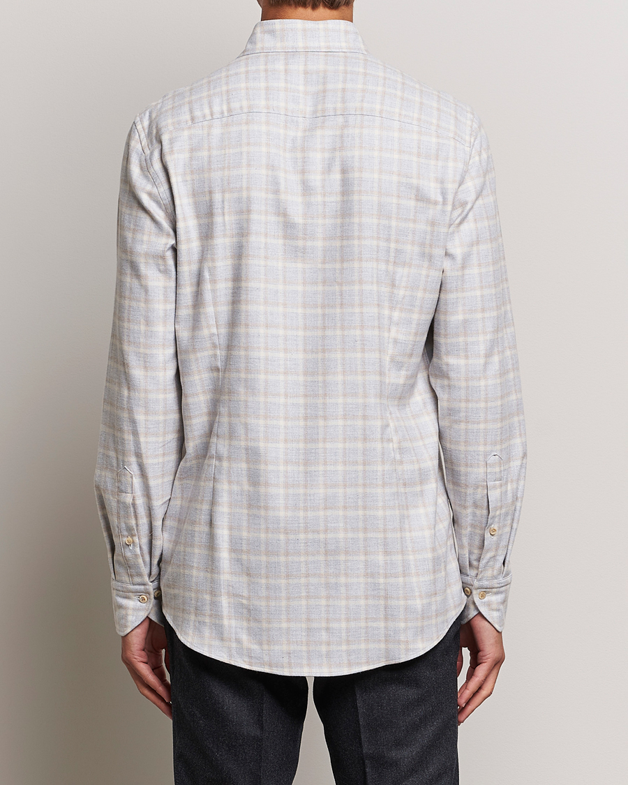 Herre | Skjorter | Stenströms | Slimline Checked Cut Away Flannel Shirt Light Grey