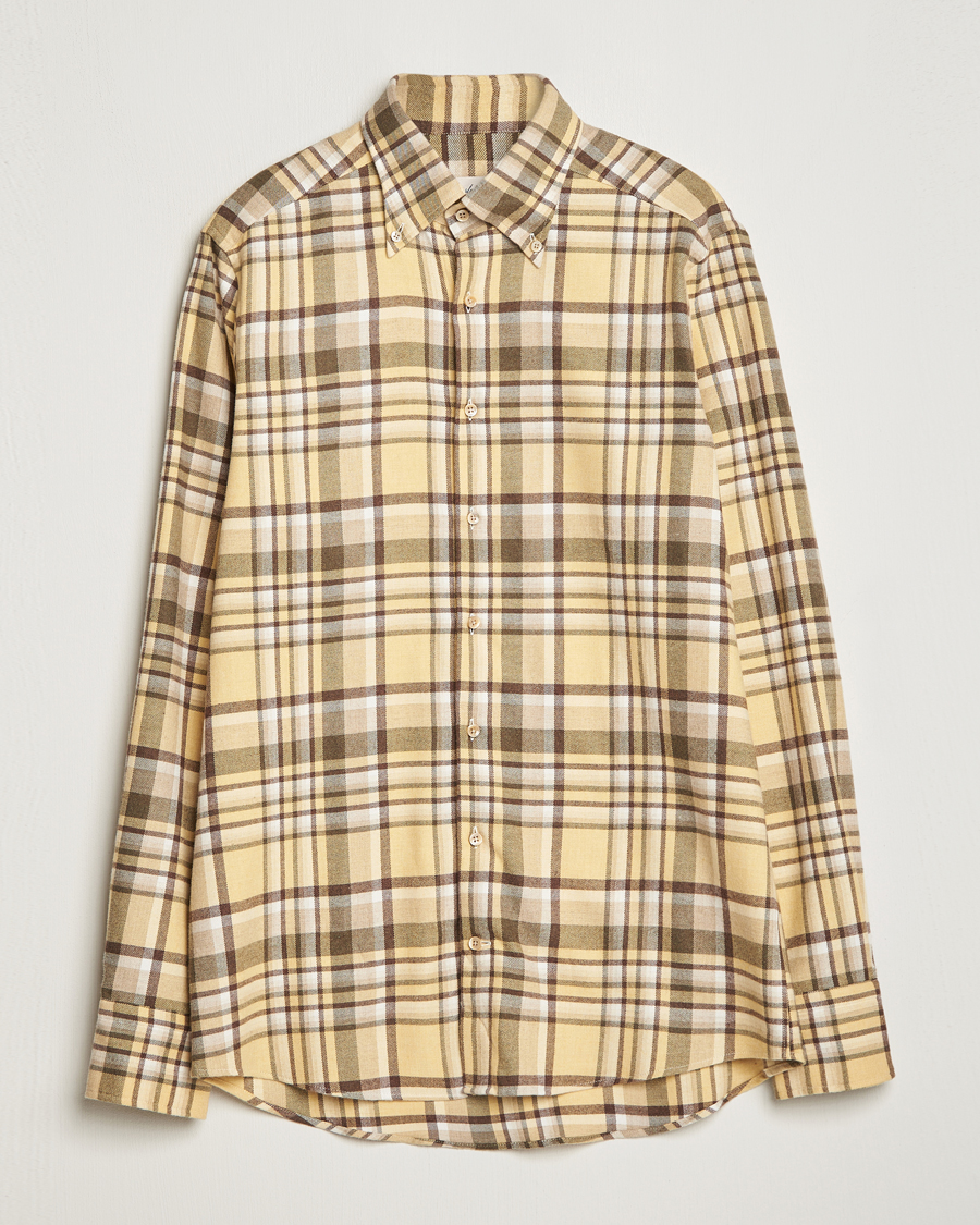 Herre | Skjorter | Stenströms | Slimline Checked Button Down Flannel Shirt Yellow