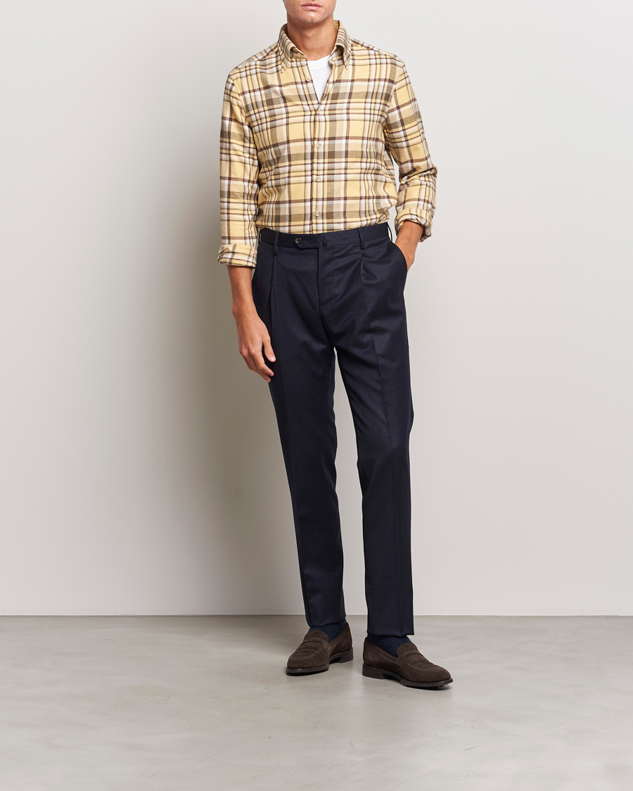 Herre | Skjorter | Stenströms | Slimline Checked Button Down Flannel Shirt Yellow