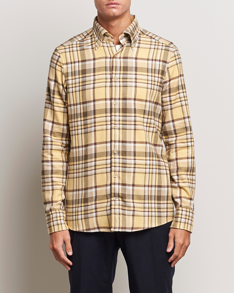 Herre | Skjorter | Stenströms | Slimline Checked Button Down Flannel Shirt Yellow