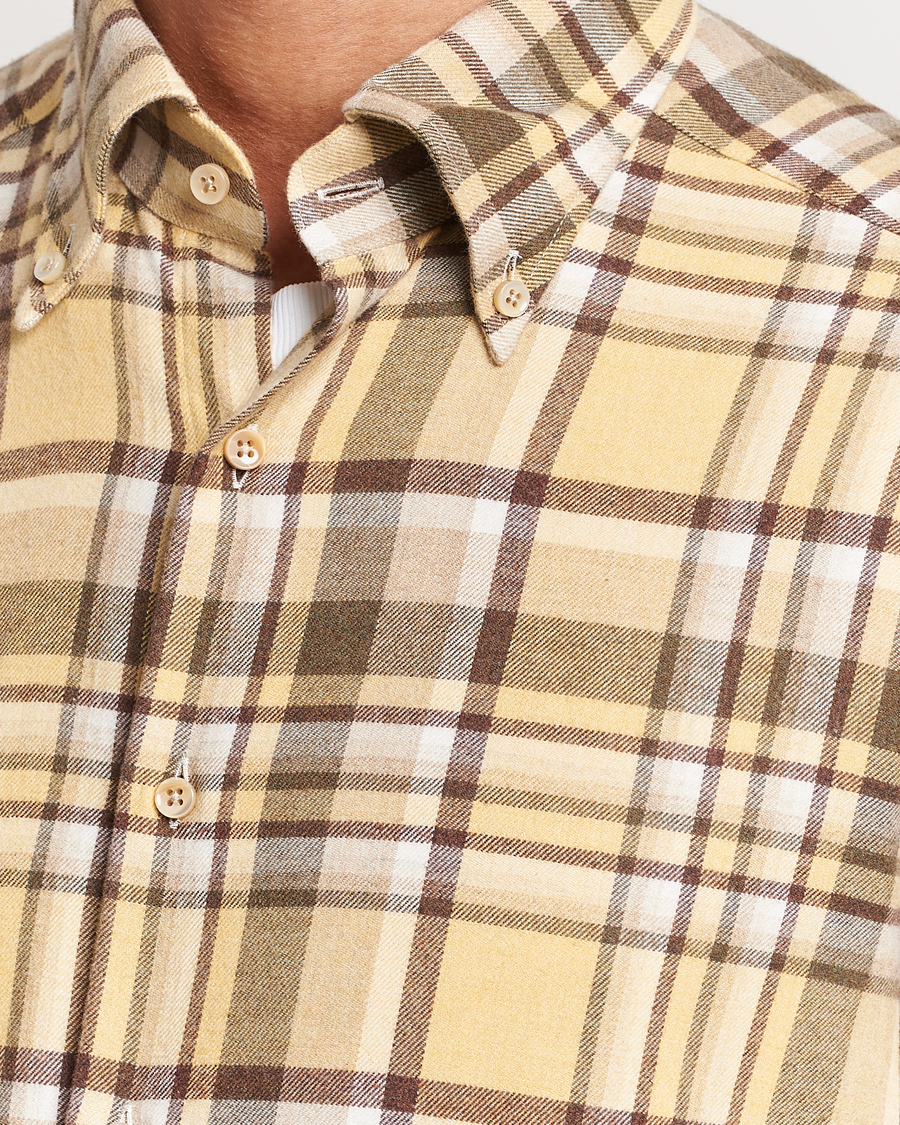 Herre | Skjorter | Stenströms | Slimline Checked Button Down Flannel Shirt Yellow
