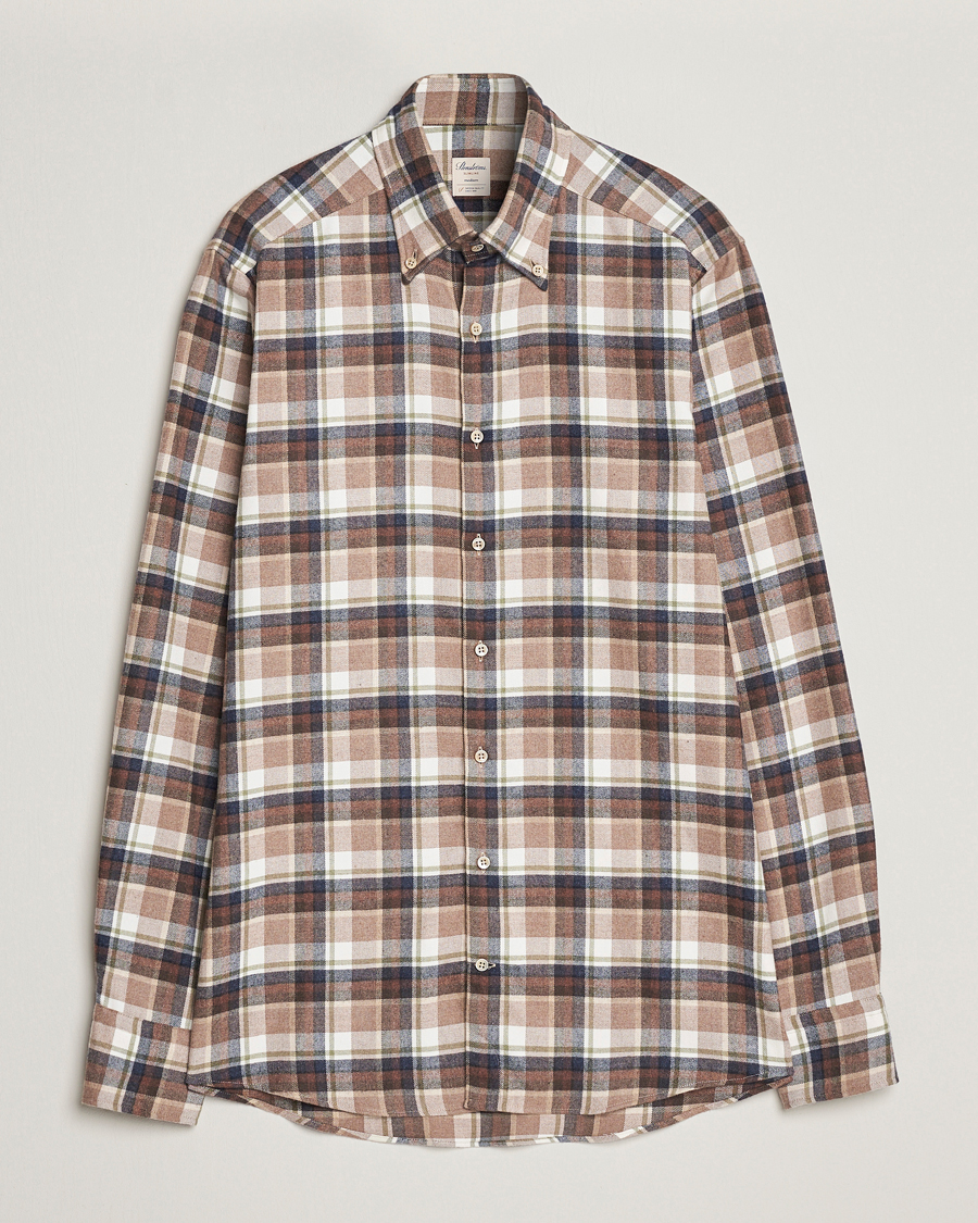 Herre | Skjorter | Stenströms | Slimline Checked Button Down Flannel Shirt Beige